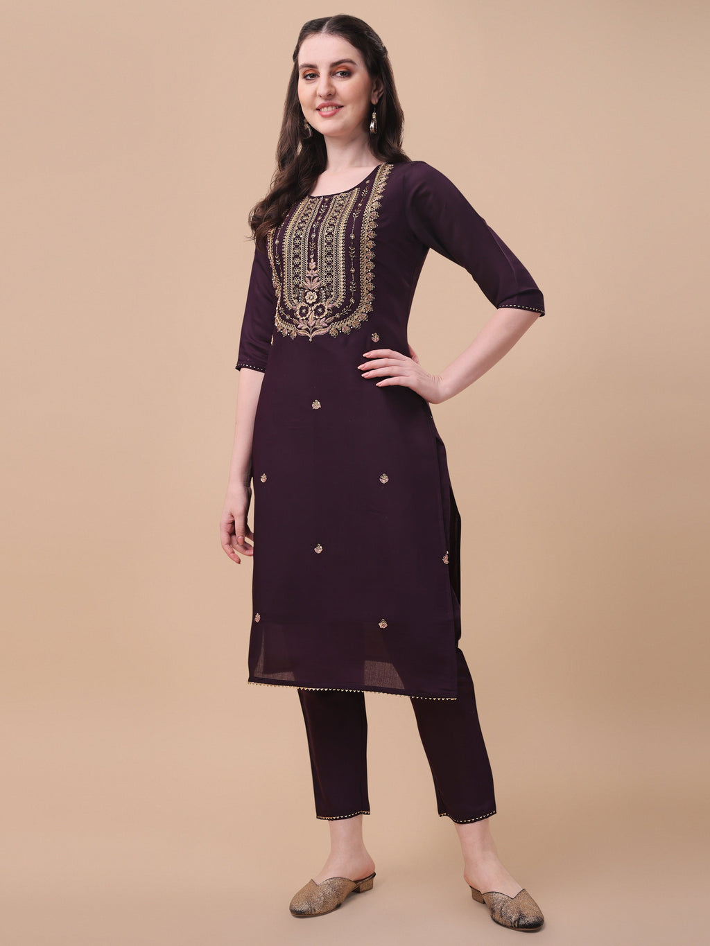 Multicolor Embroidered Kurta with Pant & Dupatta Set