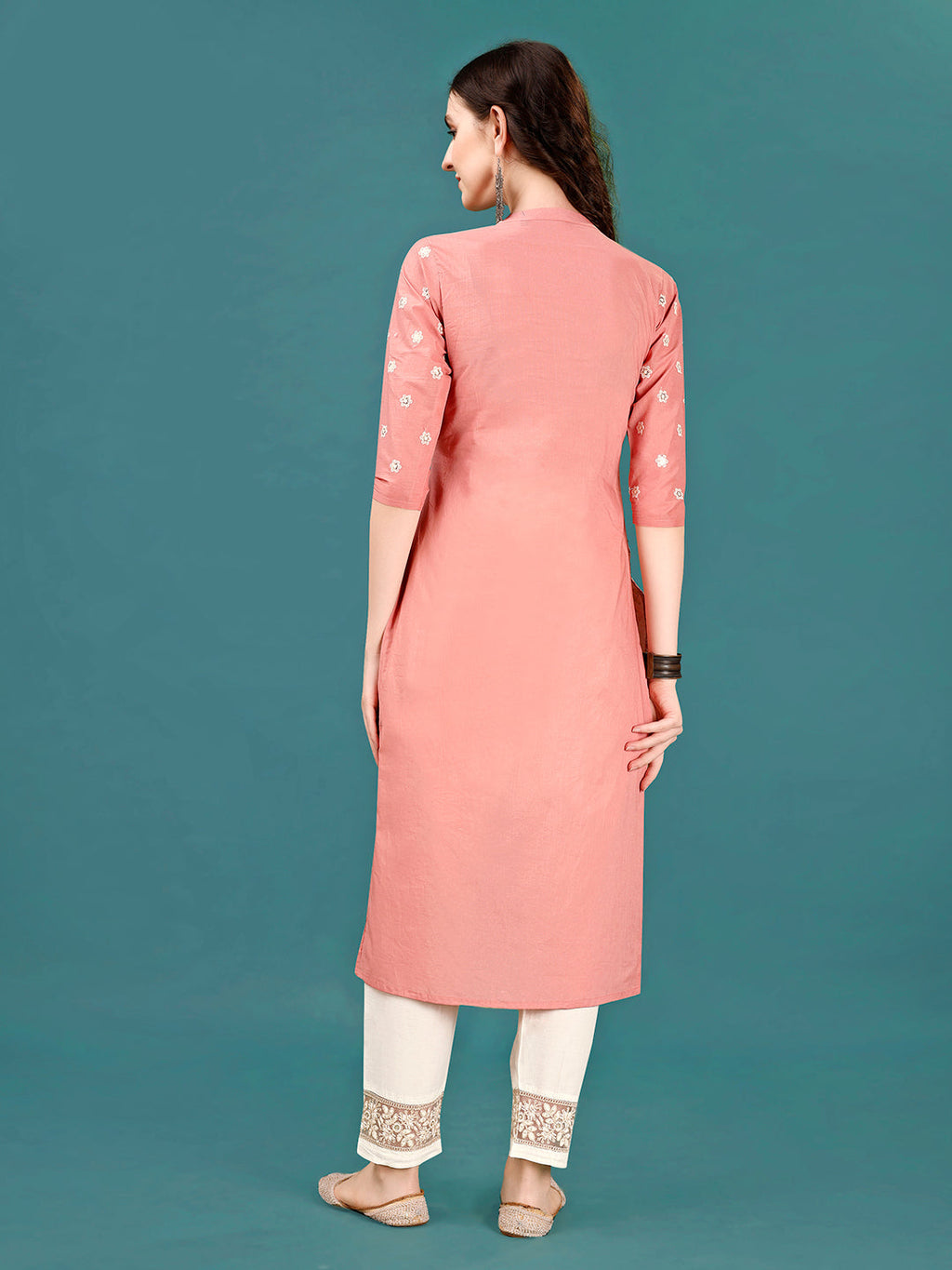 Lucknowi Embroidered Rayon Kurta and Designer Pant Set, Multicolor