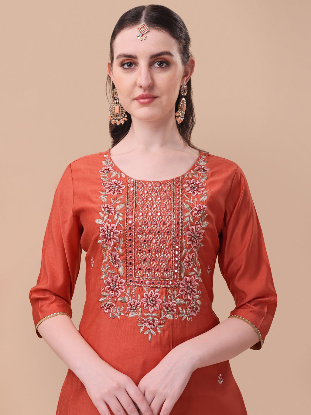 Multicolor Embroidered Kurta Set with Printed Dupatta and Pants