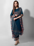 Premium multicolor hand embroidered kurta set with sheer organza dupatta
