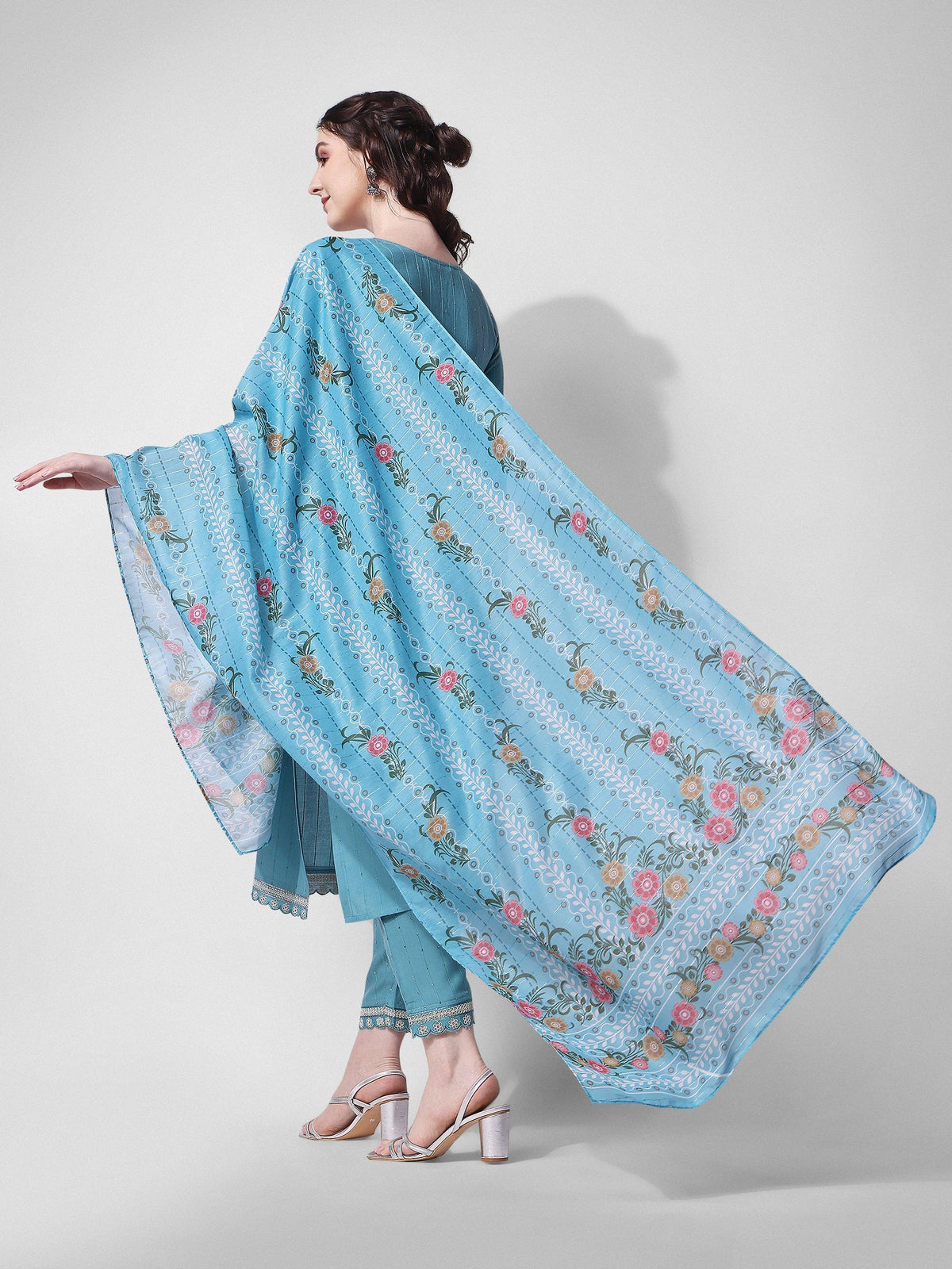 Embroidered Rayon Sequined Kurta with Pant & Dupatta Set