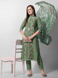 Premium green sequined rayon kurta set with matching pants and dupatta