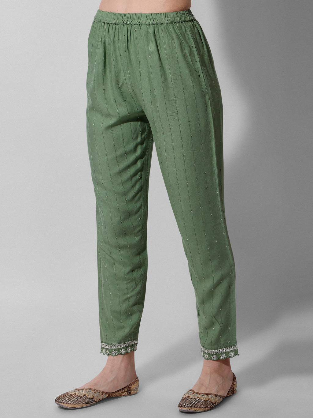 Premium Sequined Green Kurta with Pant and Dupatta Set