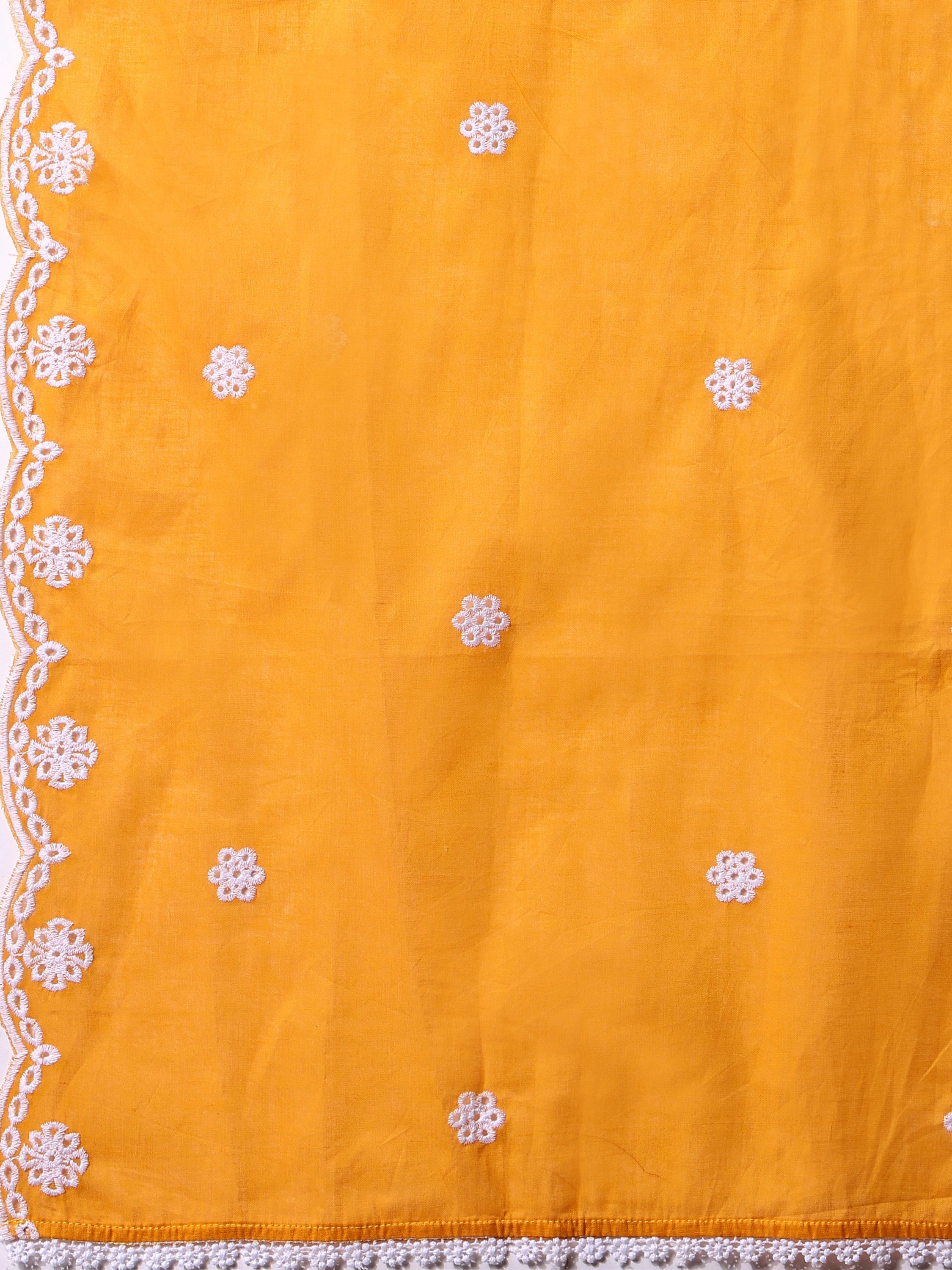 Nayra Cut Chikankari Embroidered Kurta Pant and Dupatta Set