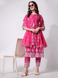 Multicolor Nayra Cut Chikankari Embroidered Kurta with matching pant and dupatta set