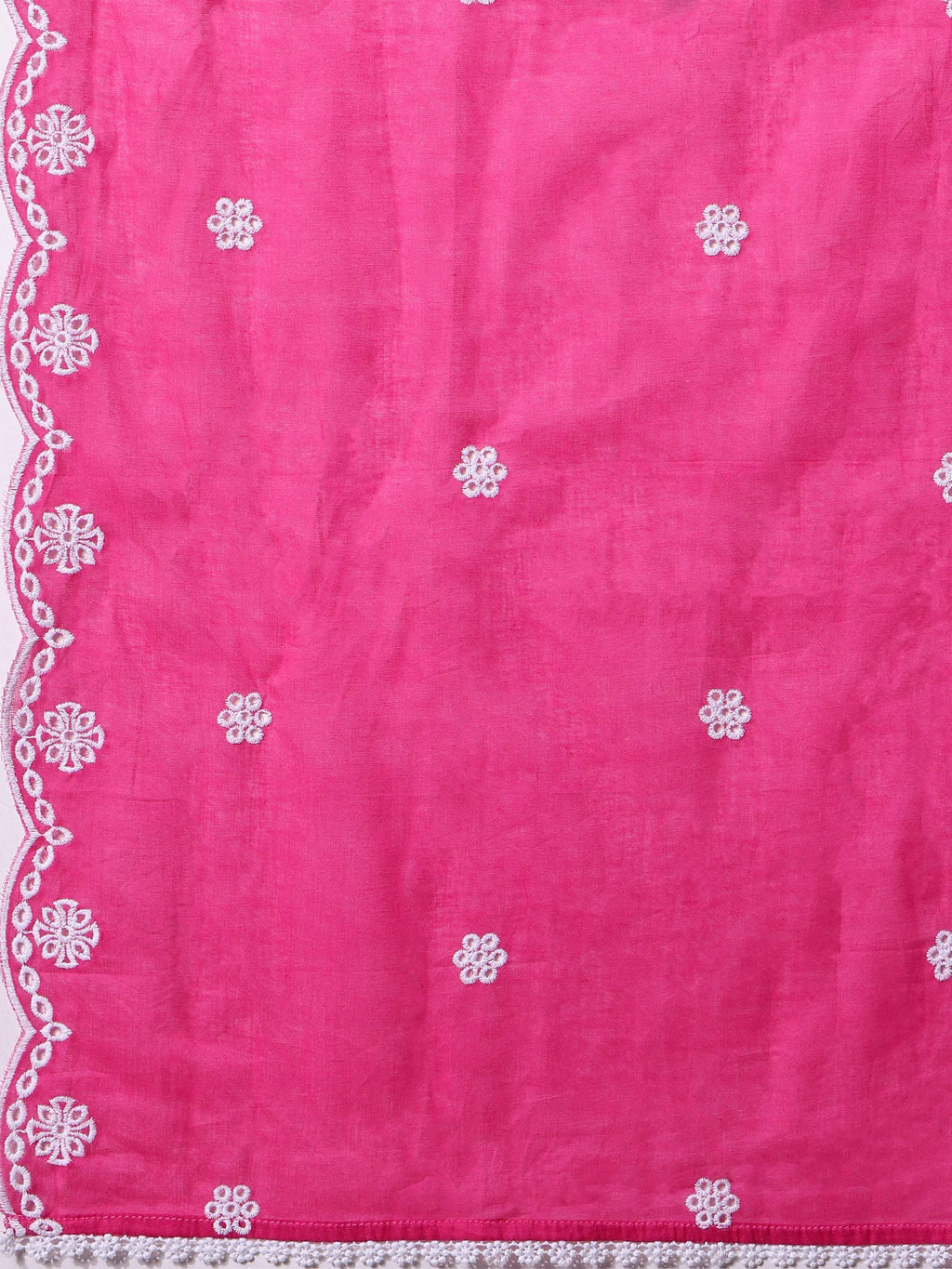 Multicolor Nayra Cut Chikankari Embroidered Kurta Set with Dupatta