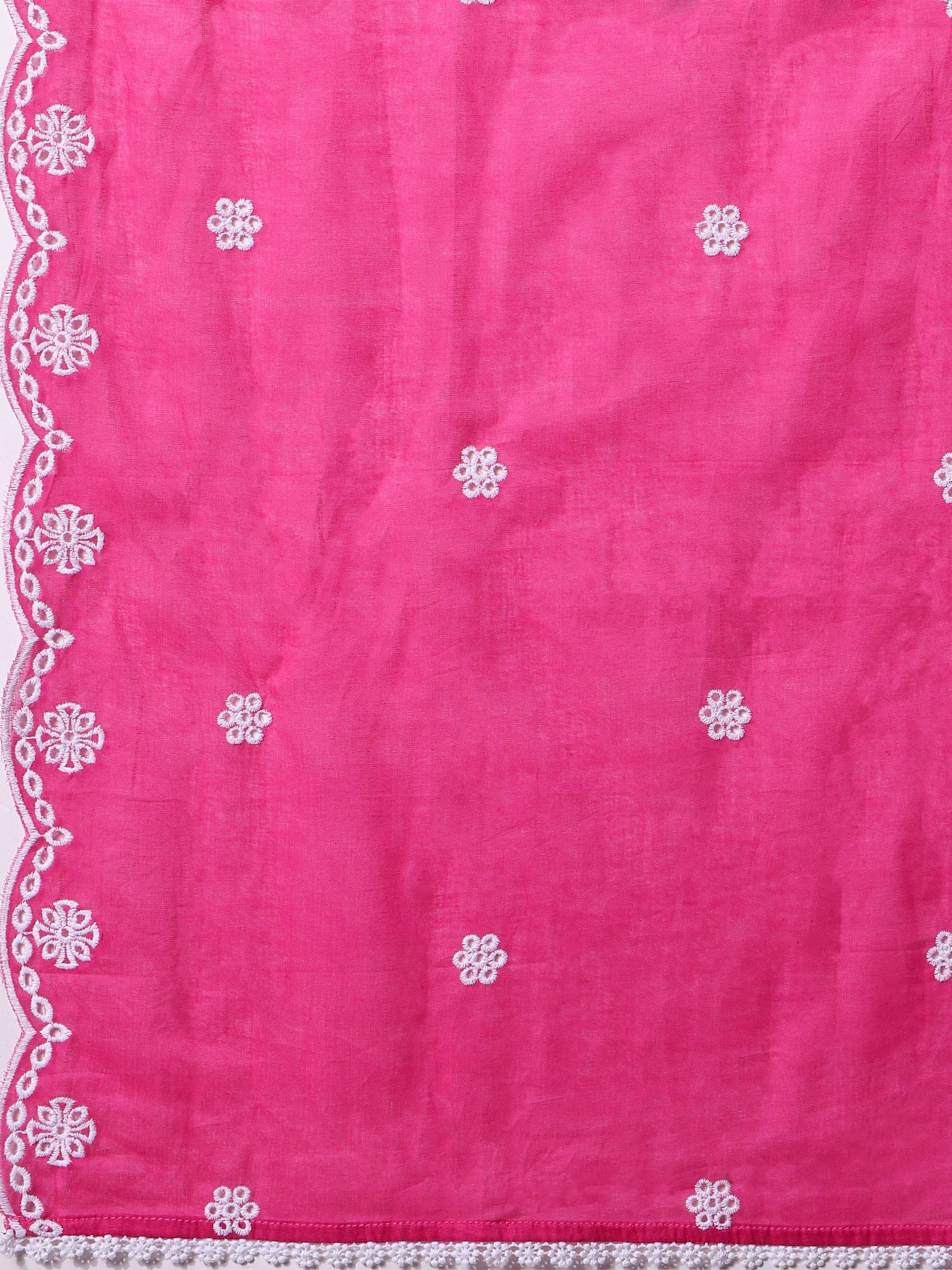 Multicolor Nayra Cut Chikankari Embroidered Kurta Set with Dupatta