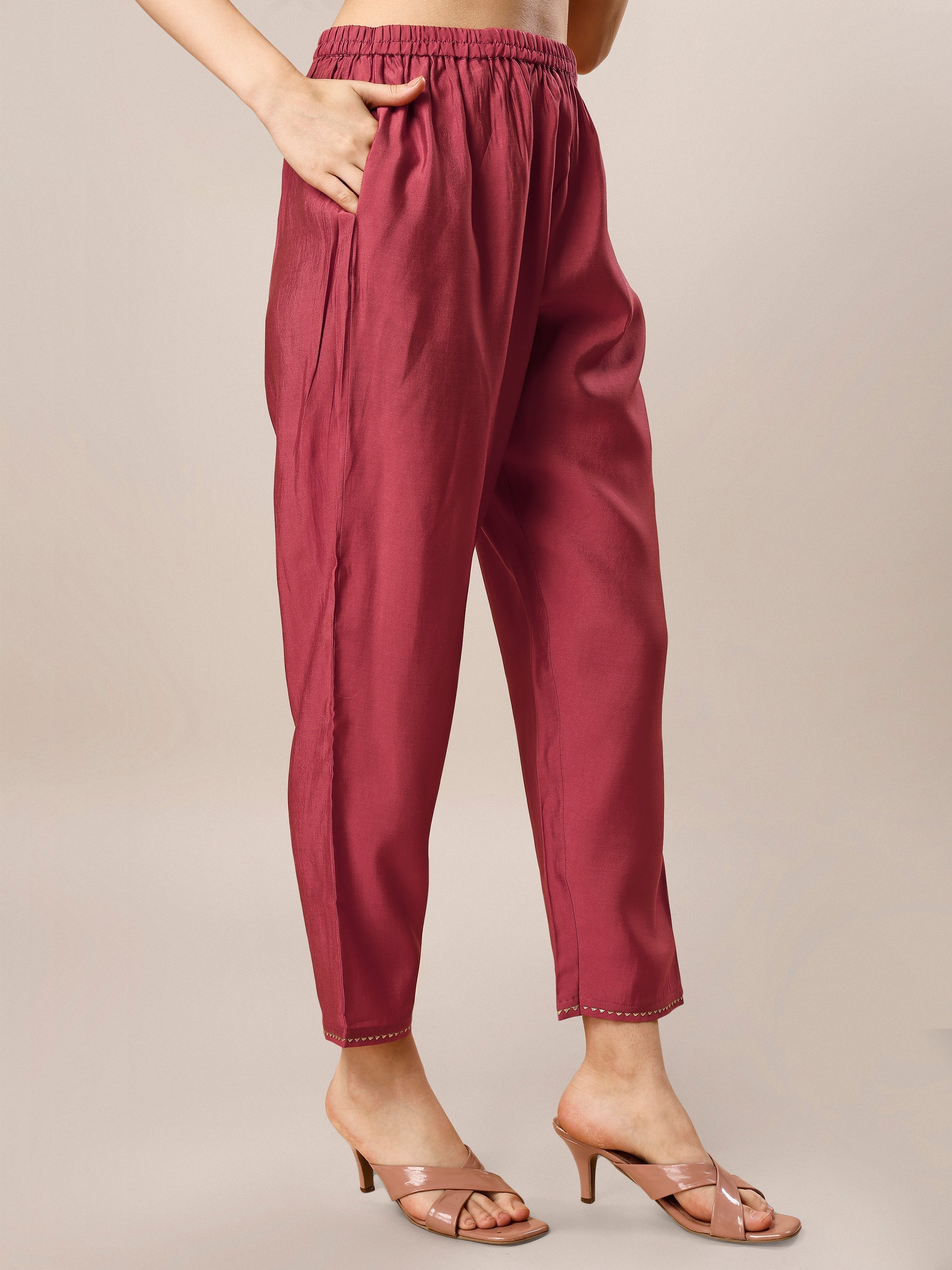 Hand Embroidered Multicolor Kurta with Pant and Dupatta Set