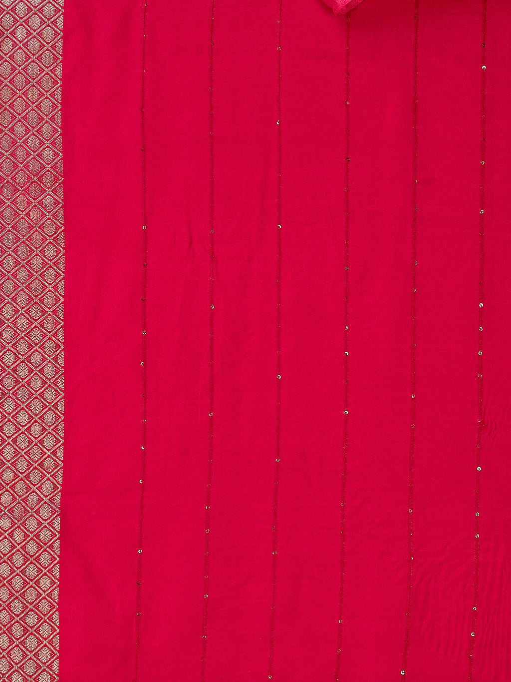 Hot Pink Chanderi Kurta Set with Pant and Dupatta - Multicolor