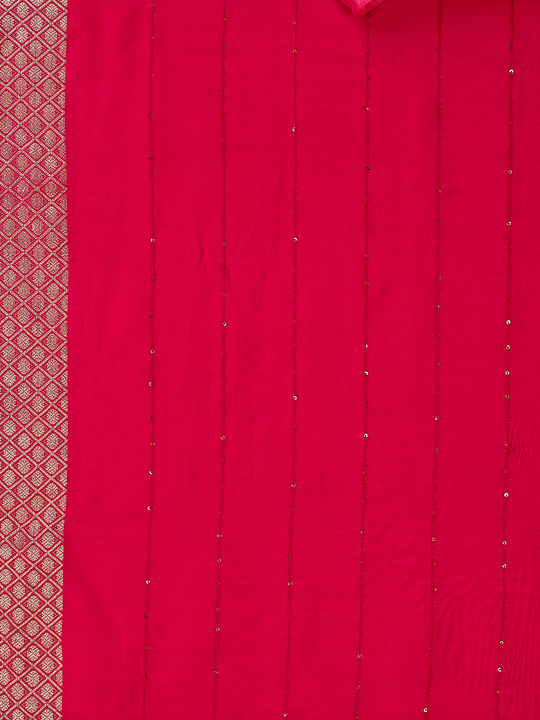 Hot Pink Chanderi Kurta Set with Pant and Dupatta - Multicolor