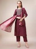 Multicolor embroidered kurta set with matching pant and dupatta in rayon fabric