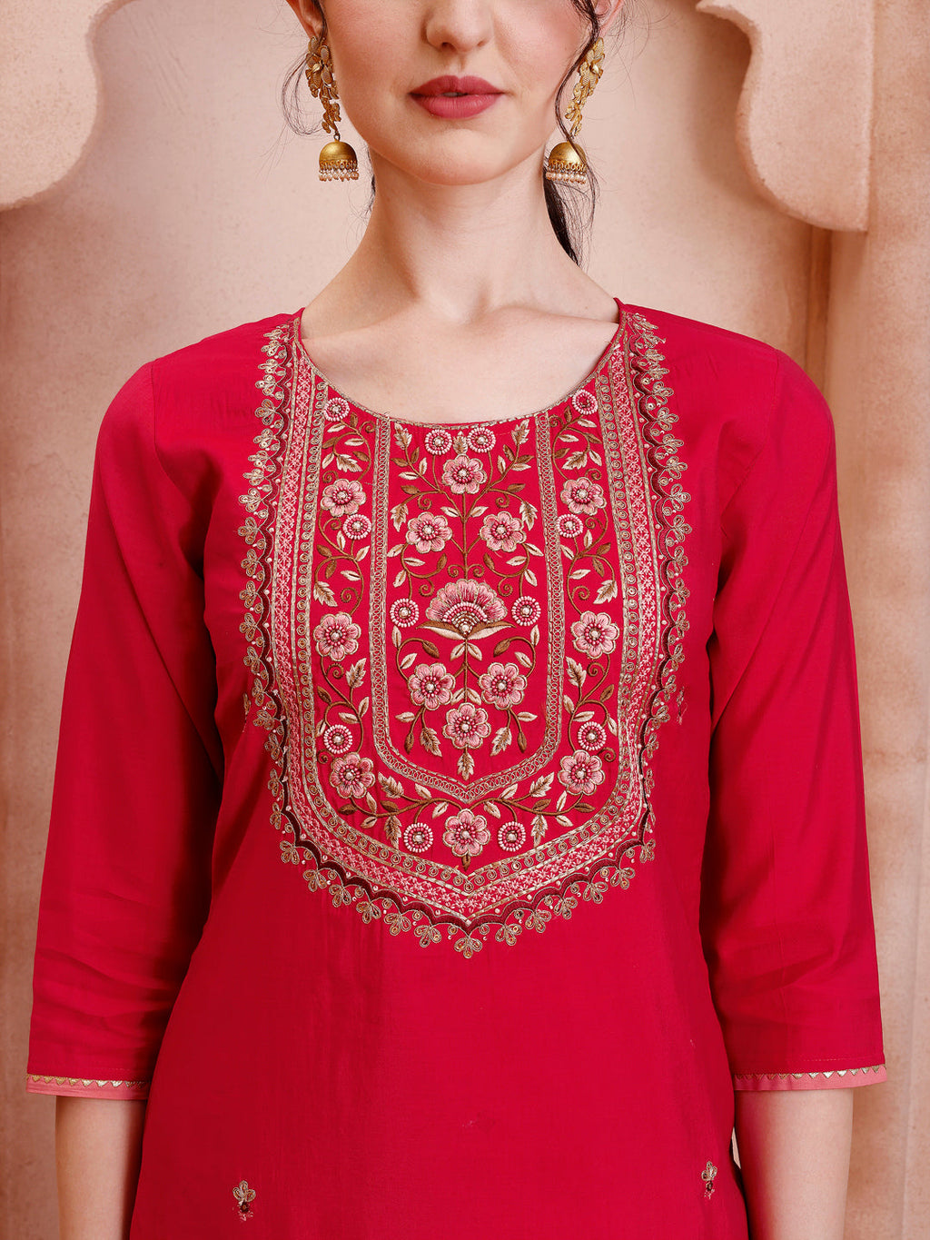 Embroidered Kurta with Pant and Dupatta Set in Multicolor