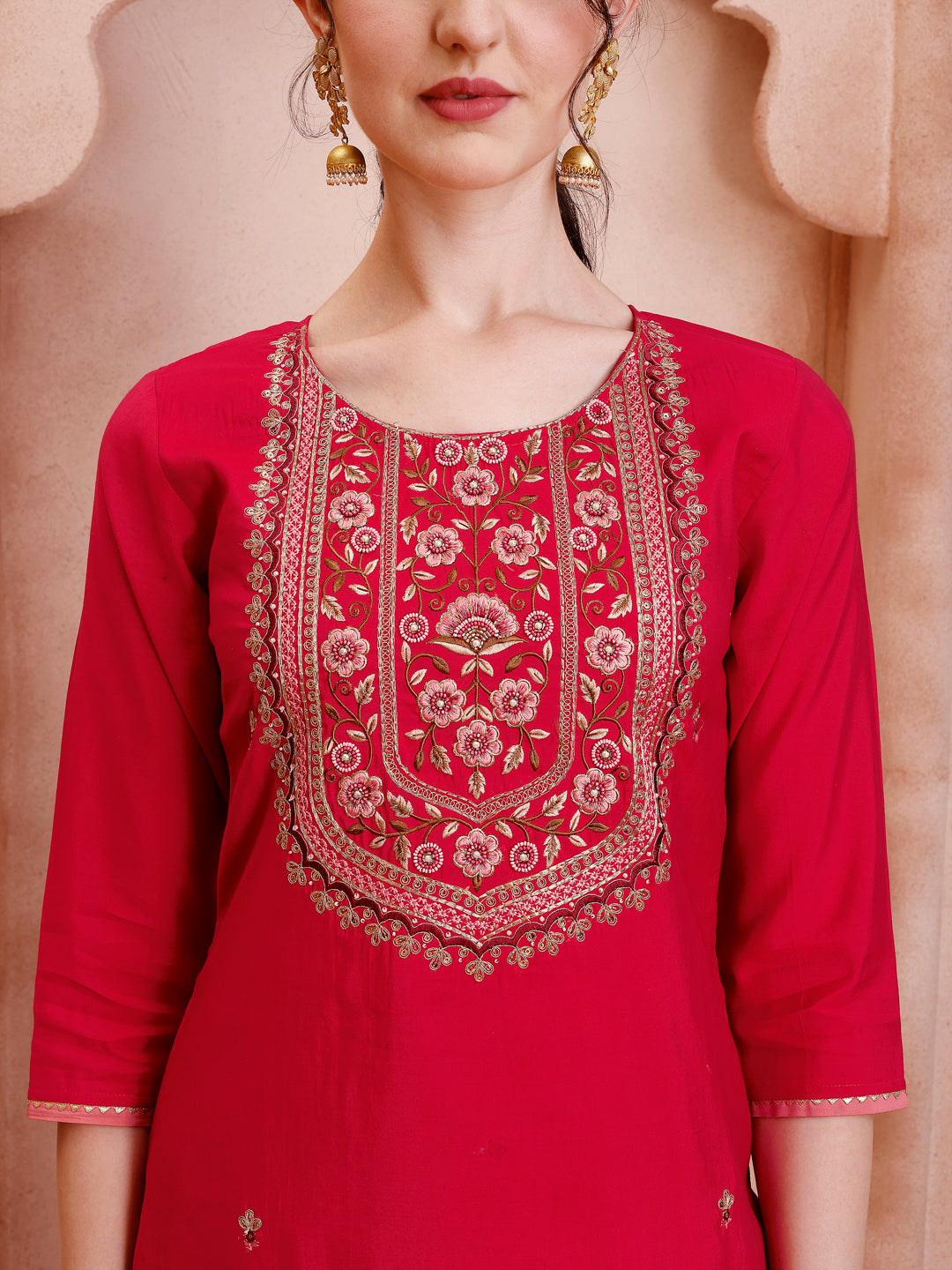 Embroidered Kurta with Pant and Dupatta Set in Multicolor
