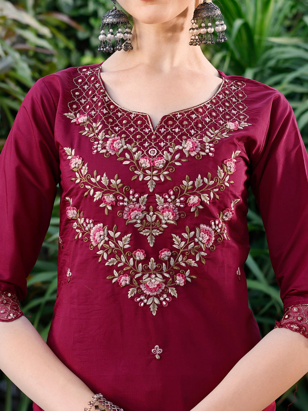 Premium Hand Embroidered Kurta with Pant and Dupatta Set