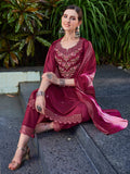 Premium multicolor hand-embroidered rayon kurta set with coordinating pant and dupatta.