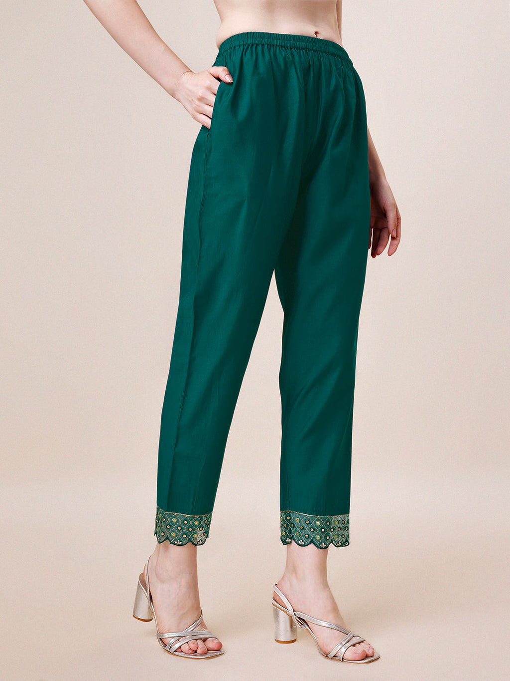 Multicolor Hand Embroidered Chanderi Kurta with Pant & Dupatta Set