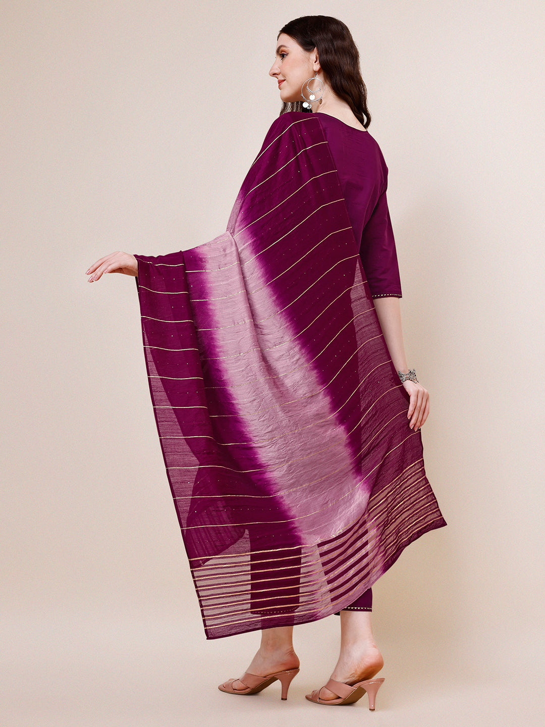 Multicolor Hand Embroidered Rayon Kurta with Pant and Dupatta