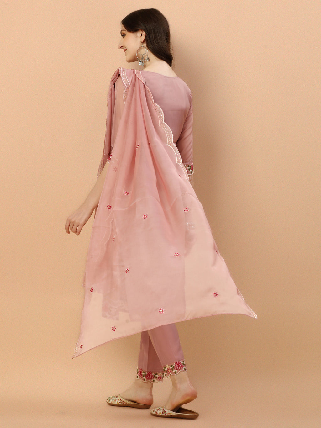 Multicolor Embroidered Pakistani Kurta with Pant and Dupatta Set
