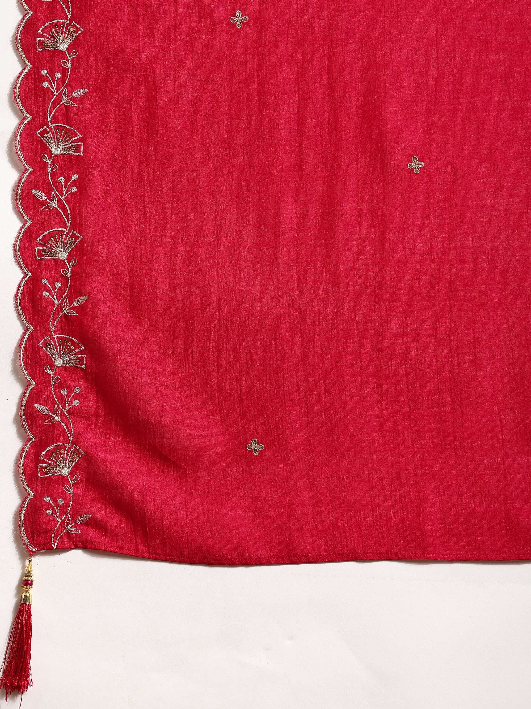 Pink Sequined Embroidered Silk-Blend Kurta Set with Dupatta