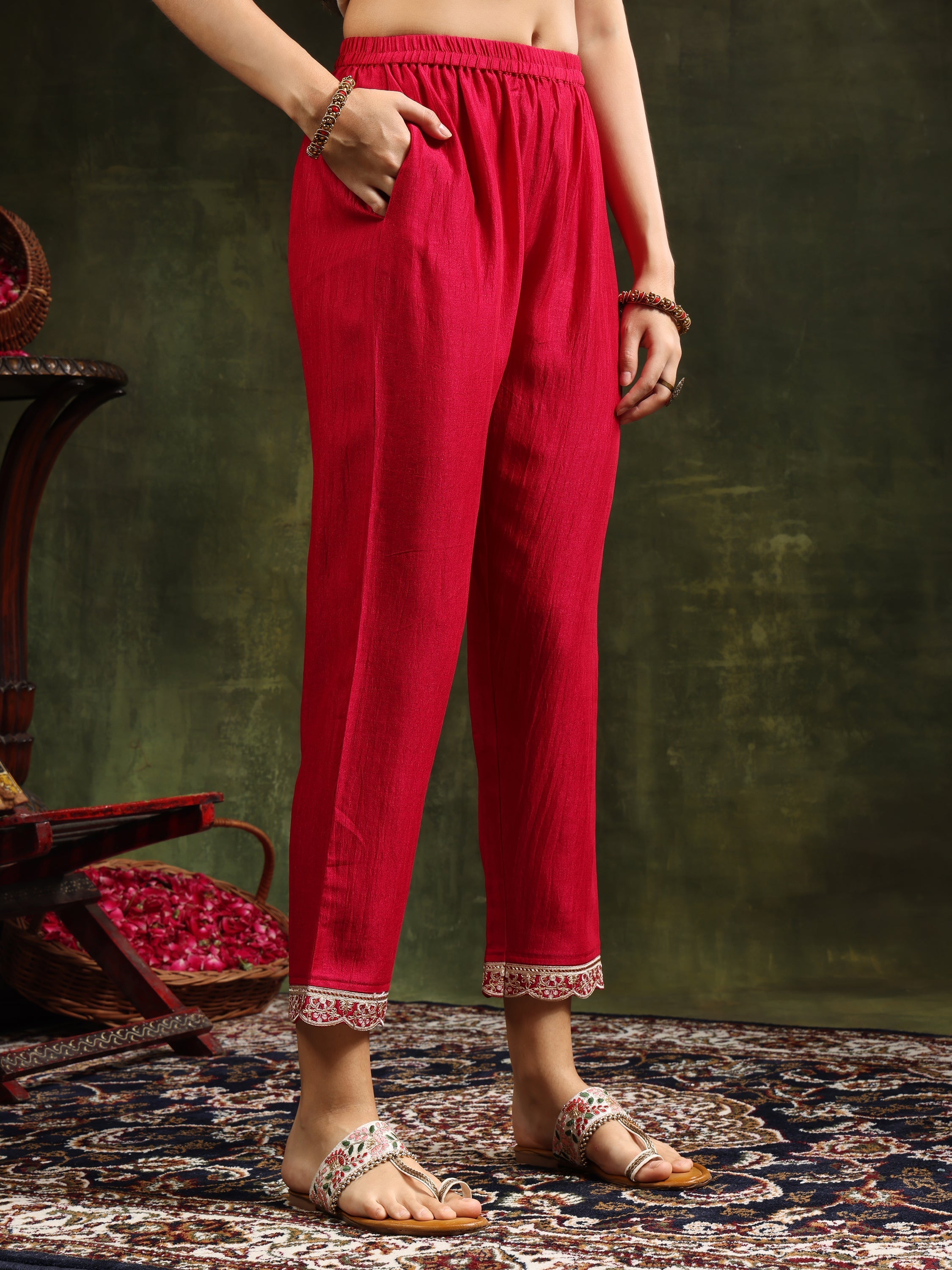 Pink Sequined Embroidered Silk-Blend Kurta Set with Dupatta