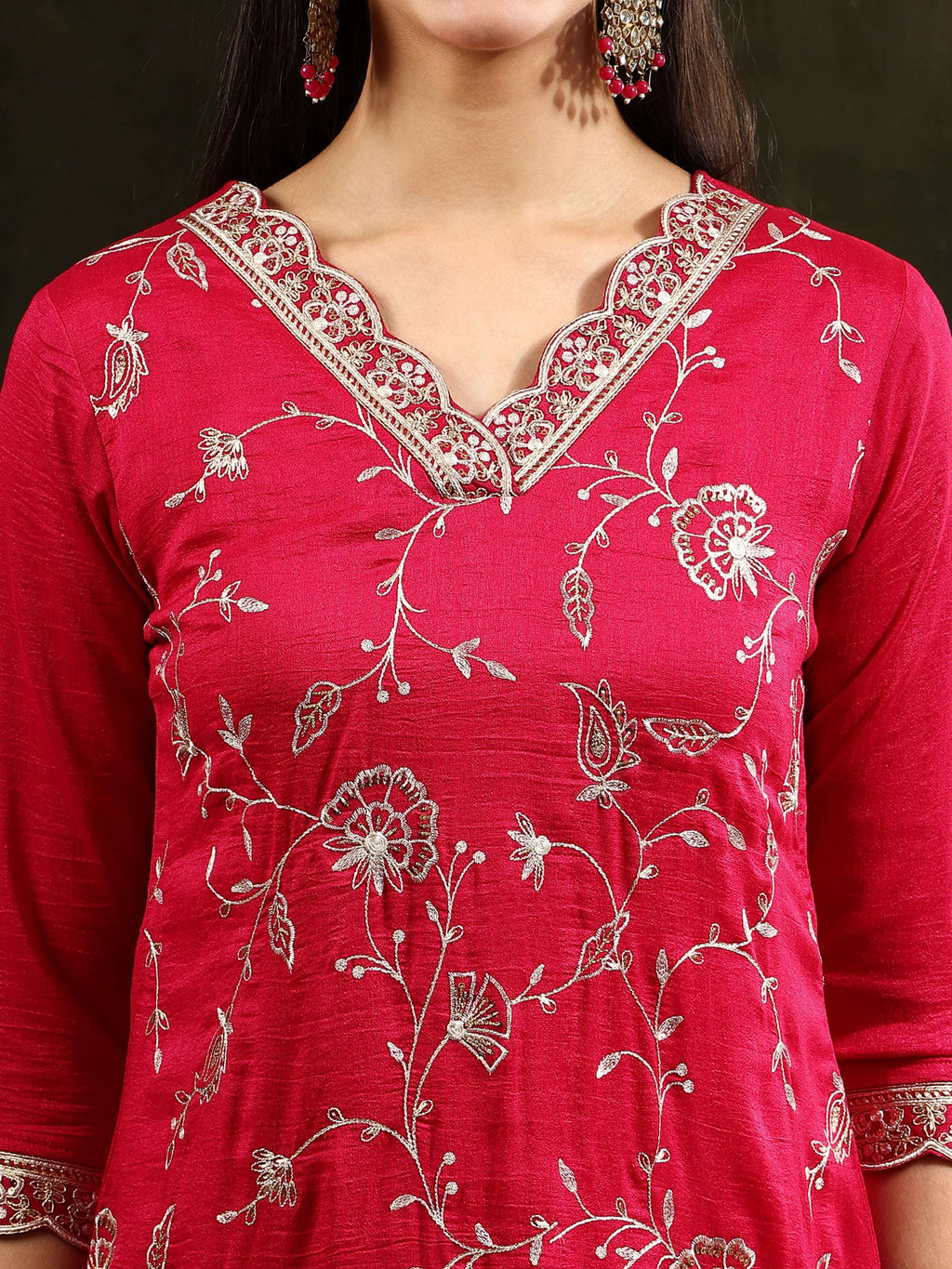 Pink Sequined Embroidered Silk-Blend Kurta Set with Dupatta