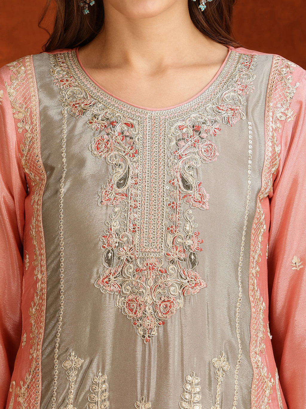 Pink Pakistani Embroidered Kurta Set with Embroidered Dupatta