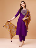 Multicolor embroidered kurta set with premium printed organza dupatta