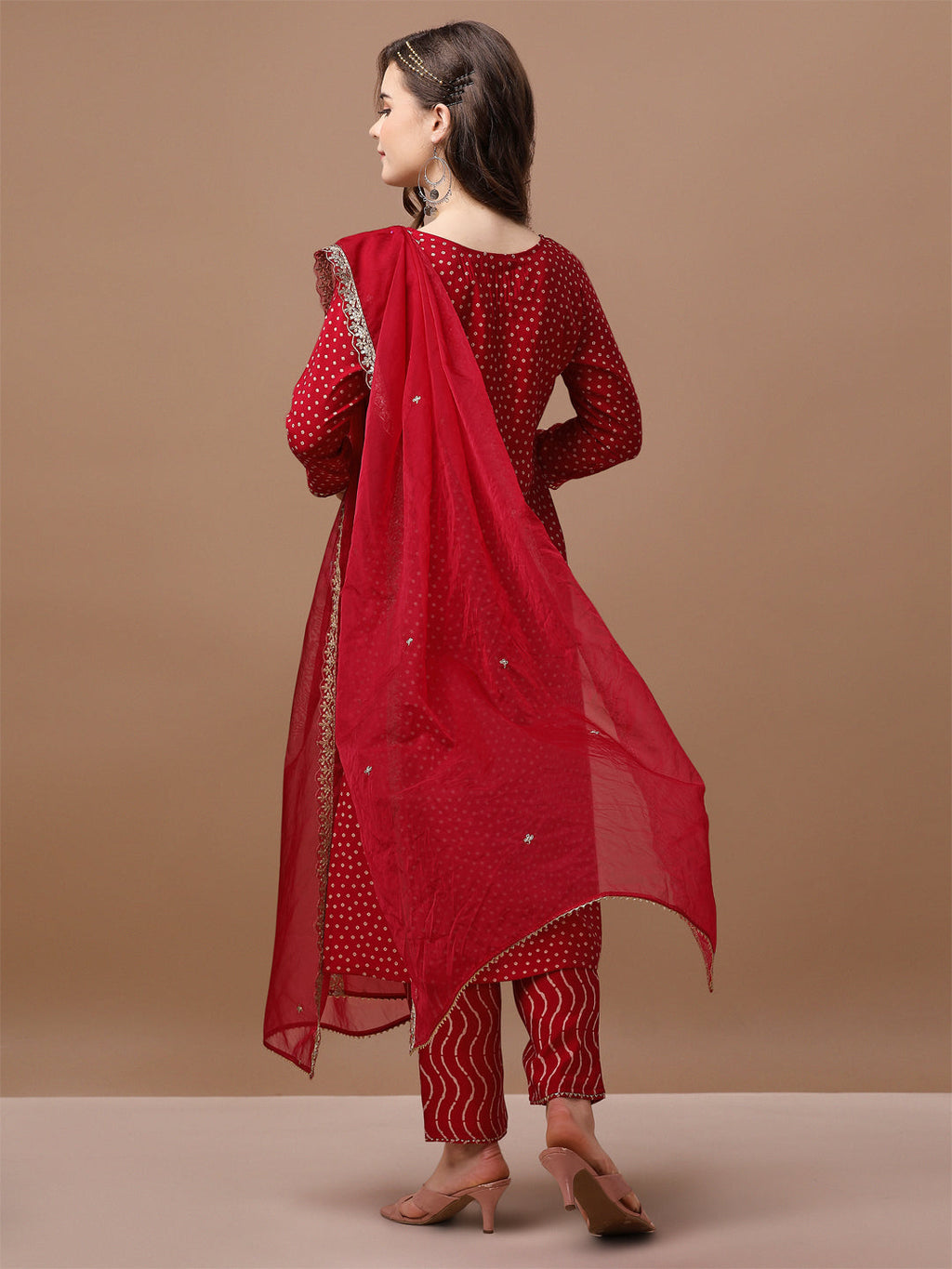 Premium Multicolor Bandhani Printed Kurta Set with Embroidery