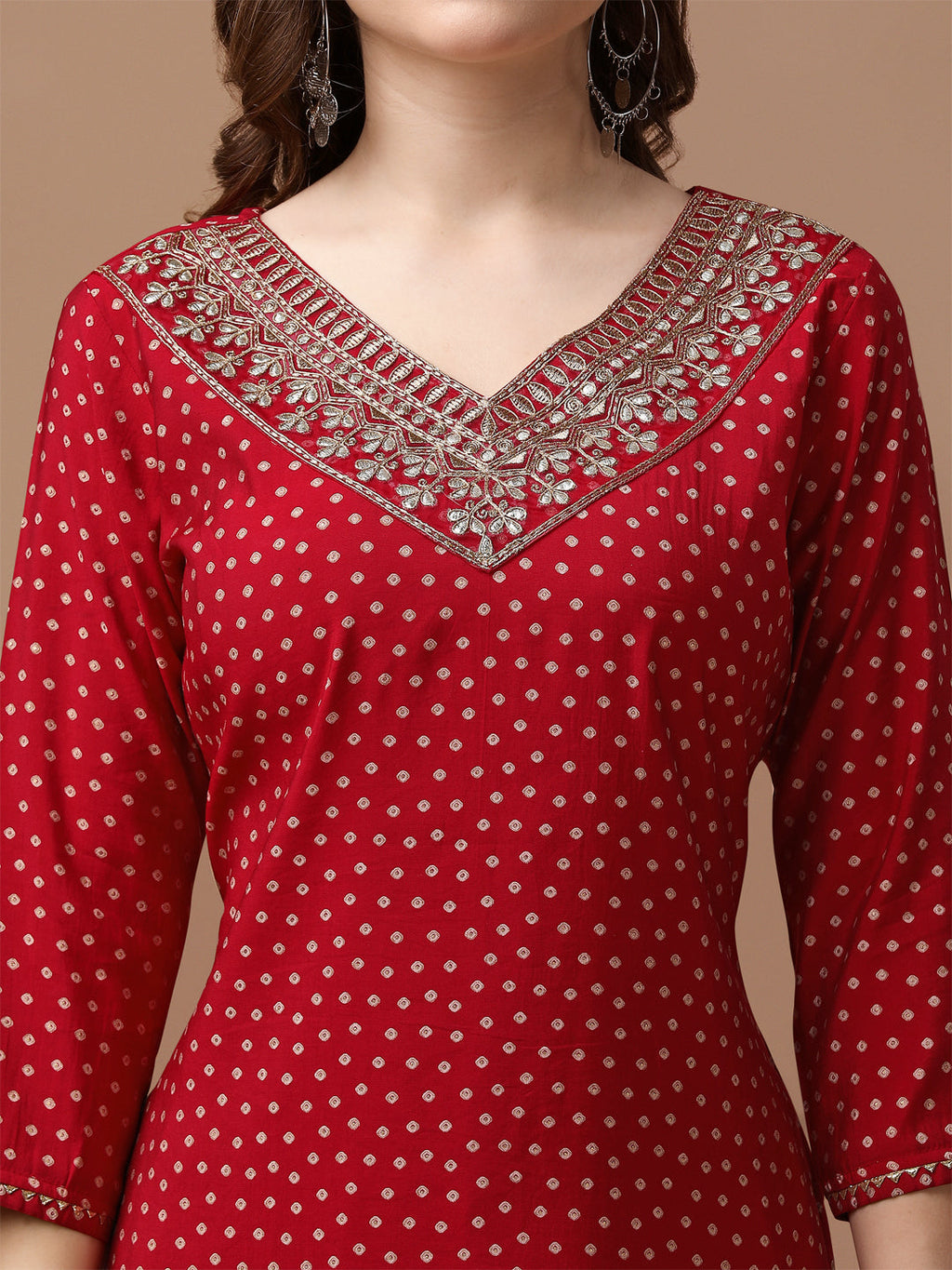 Premium Multicolor Bandhani Printed Kurta Set with Embroidery