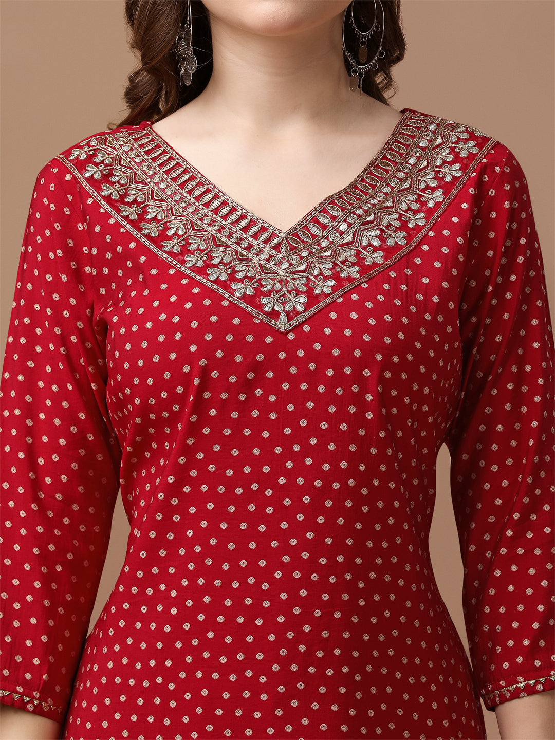 Premium Multicolor Bandhani Printed Kurta Set with Embroidery