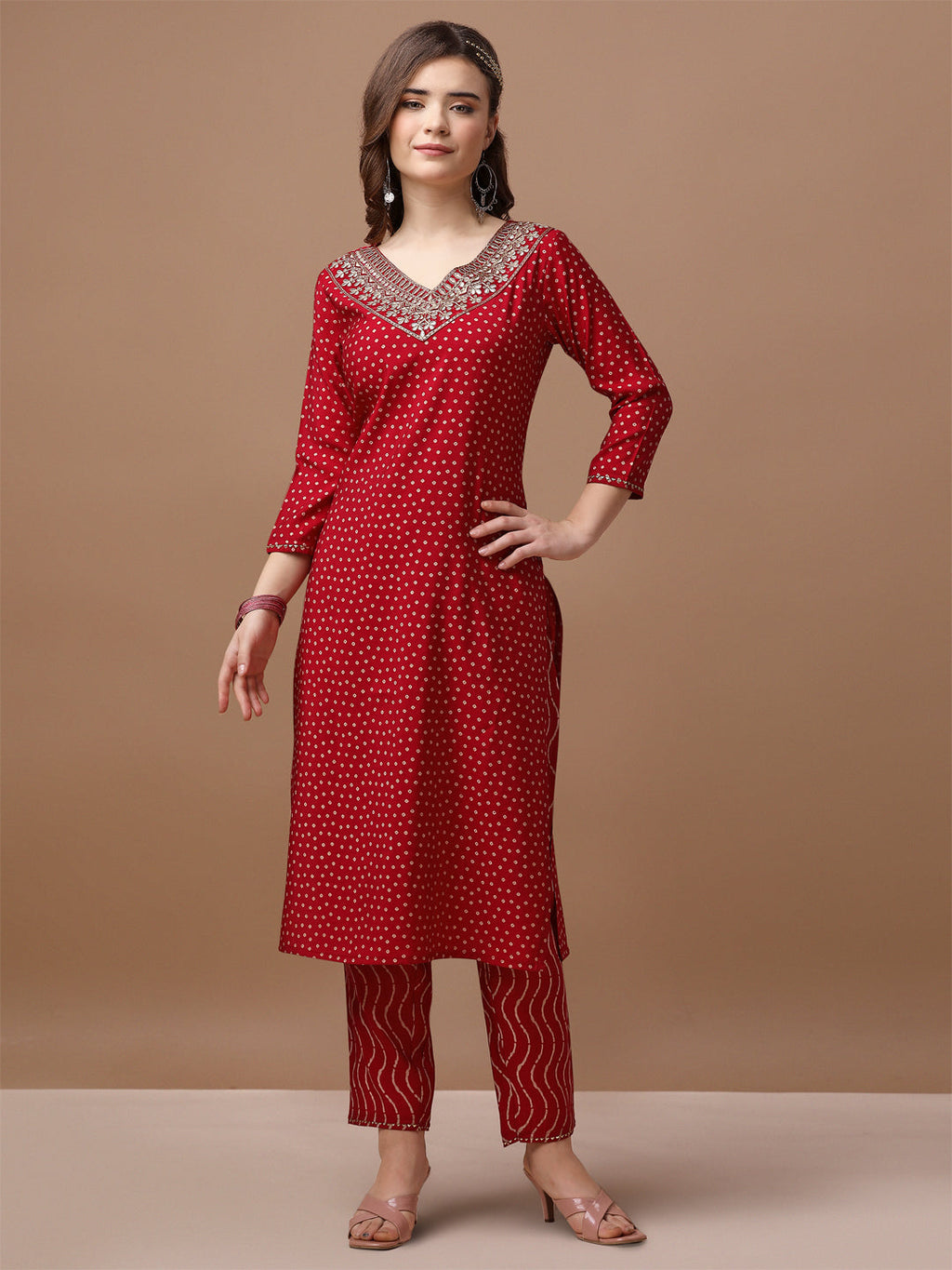 Premium Multicolor Bandhani Printed Kurta Set with Embroidery