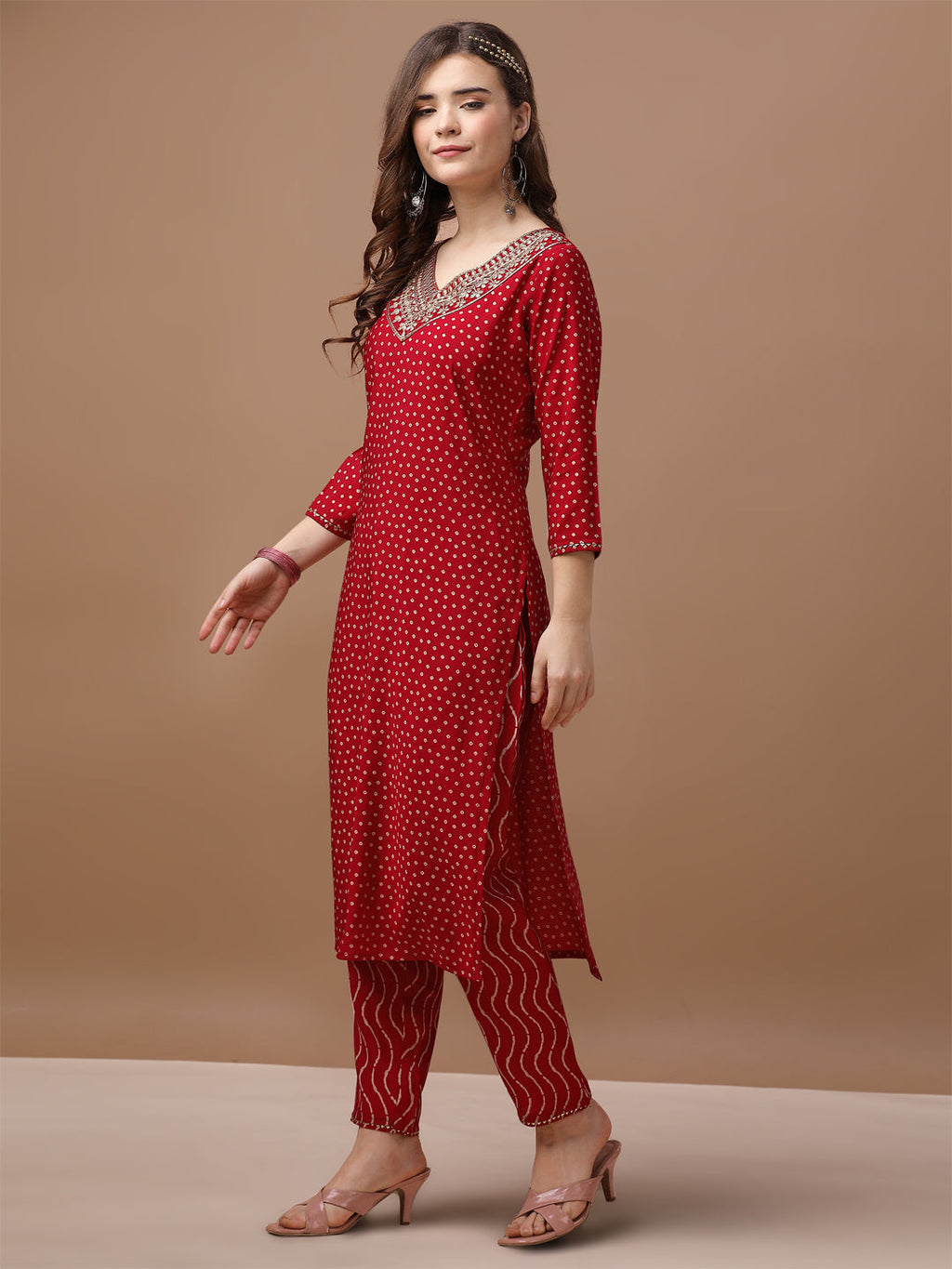 Premium Multicolor Bandhani Printed Kurta Set with Embroidery