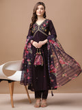 Multicolor Alia cut kurta with hand embroidery and matching pants and dupatta