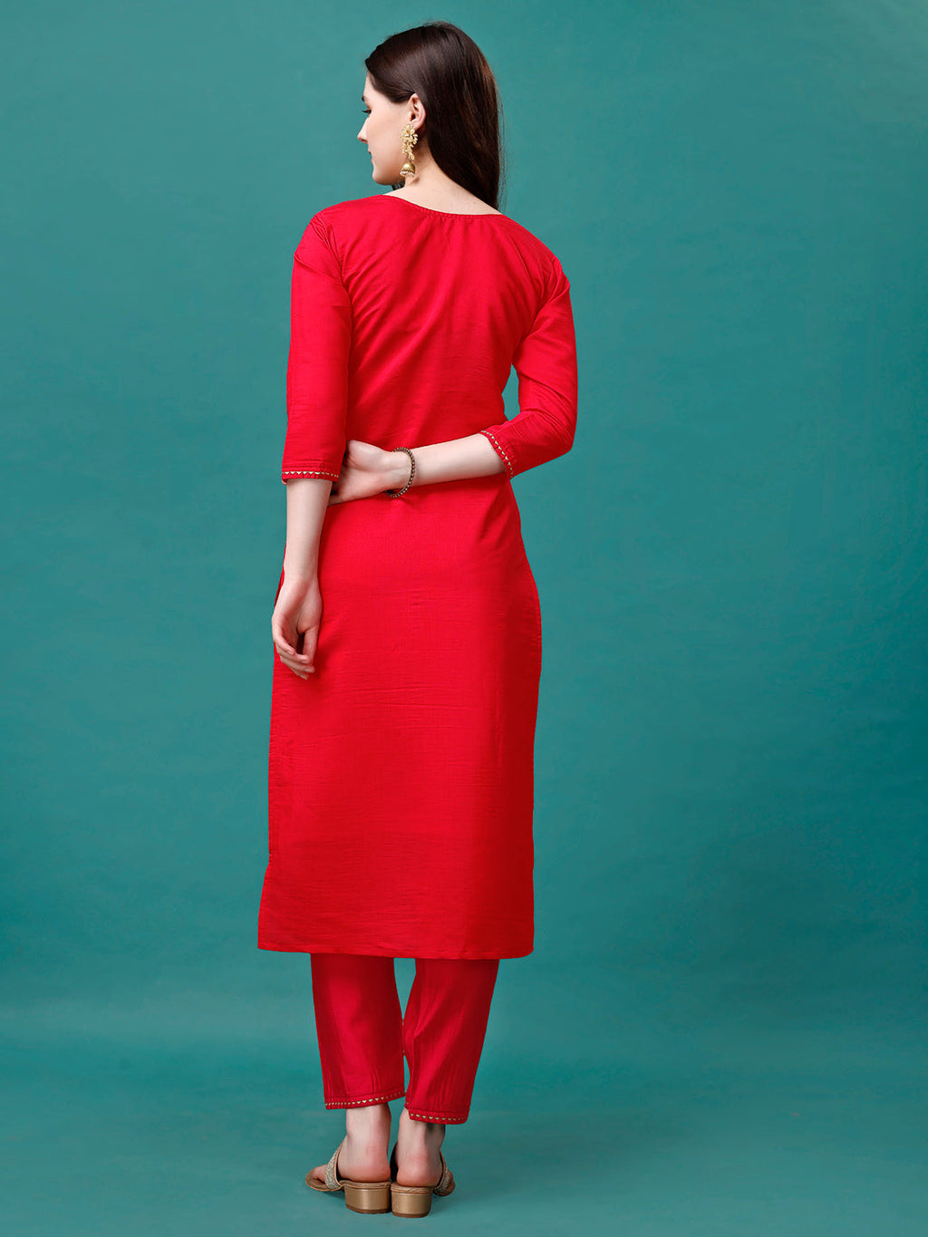 Multicolor Hand Embroidered Kurta Set with Banarasi Jacquard Dupatta