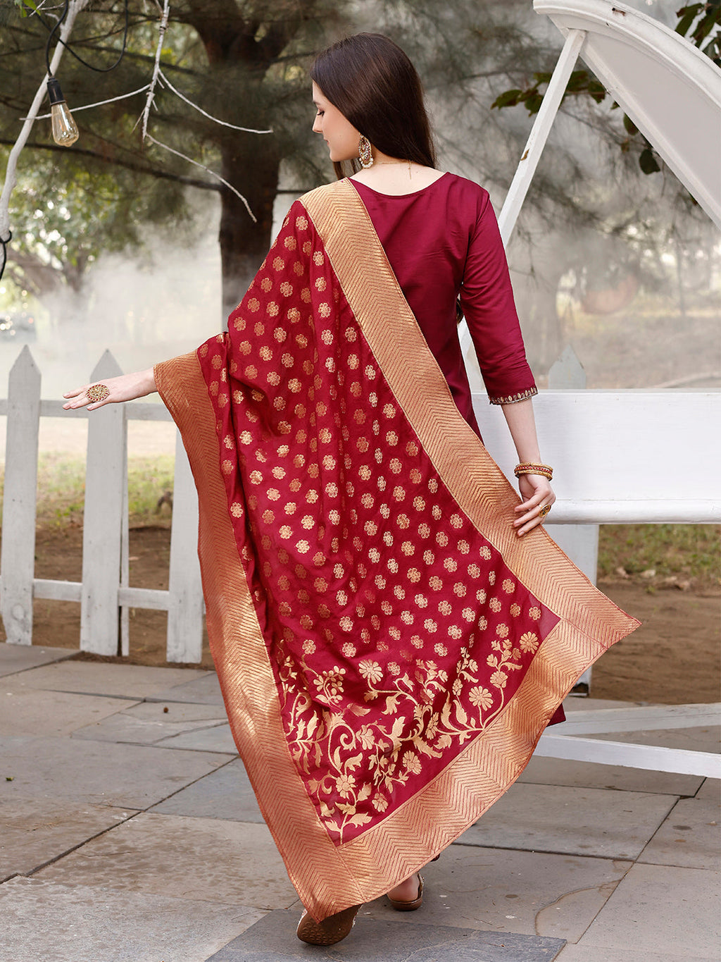 Hand Embroidered Kurta Set with Banarasi Jacquard Dupatta