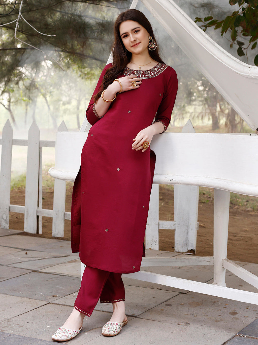 Hand Embroidered Kurta Set with Banarasi Jacquard Dupatta