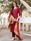 Hand embroidered multicolor kurta set with a luxurious Banarasi Jacquard dupatta.