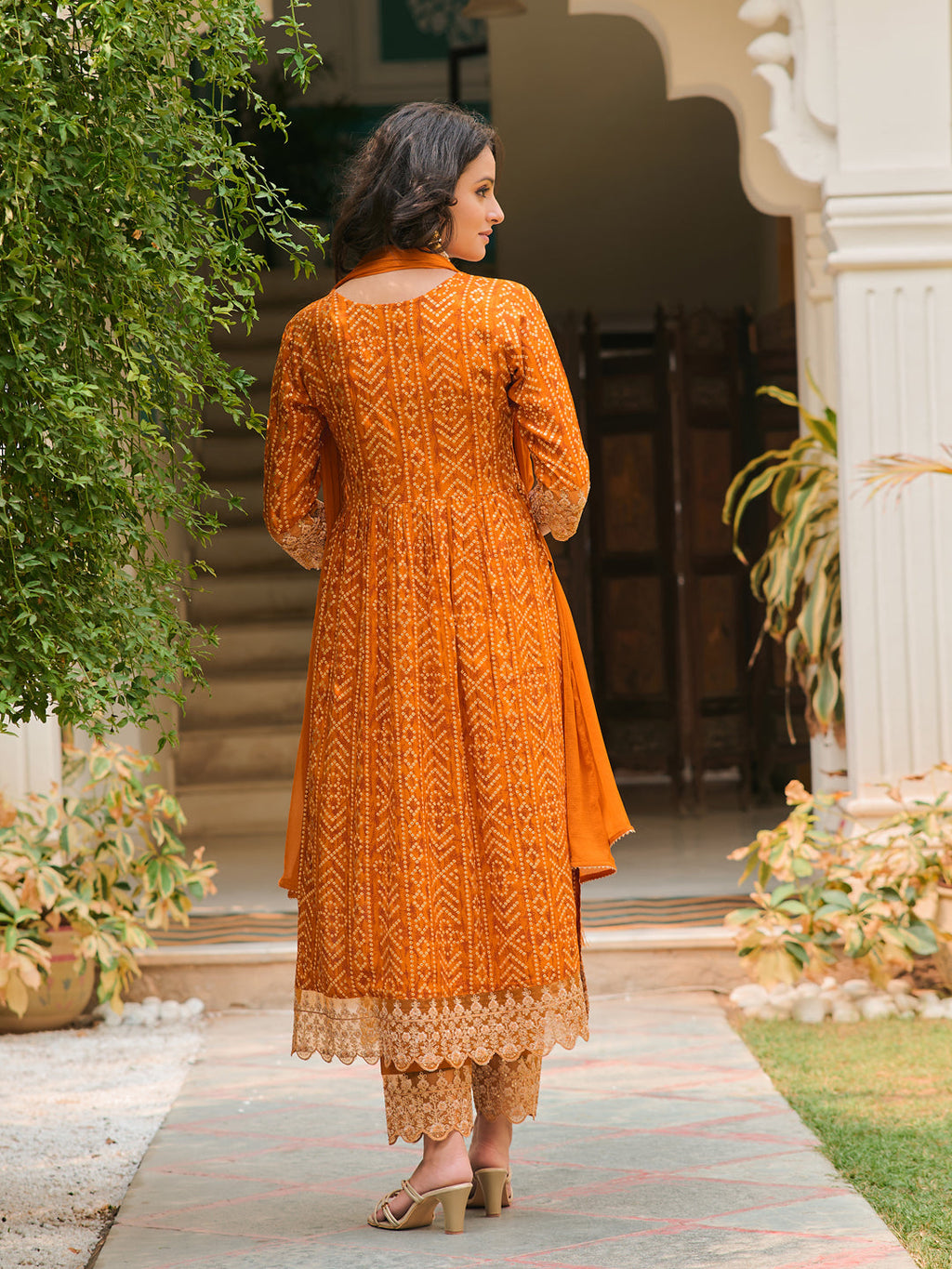 Nyra Cut Bandhani Printed Kurta Set with Embroidered Pant