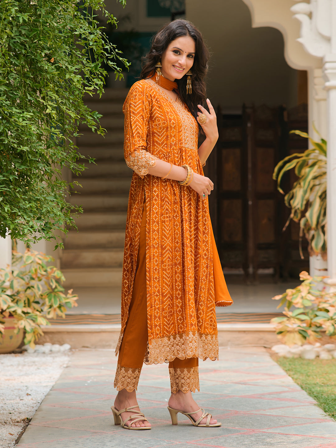 Nyra Cut Bandhani Printed Kurta Set with Embroidered Pant