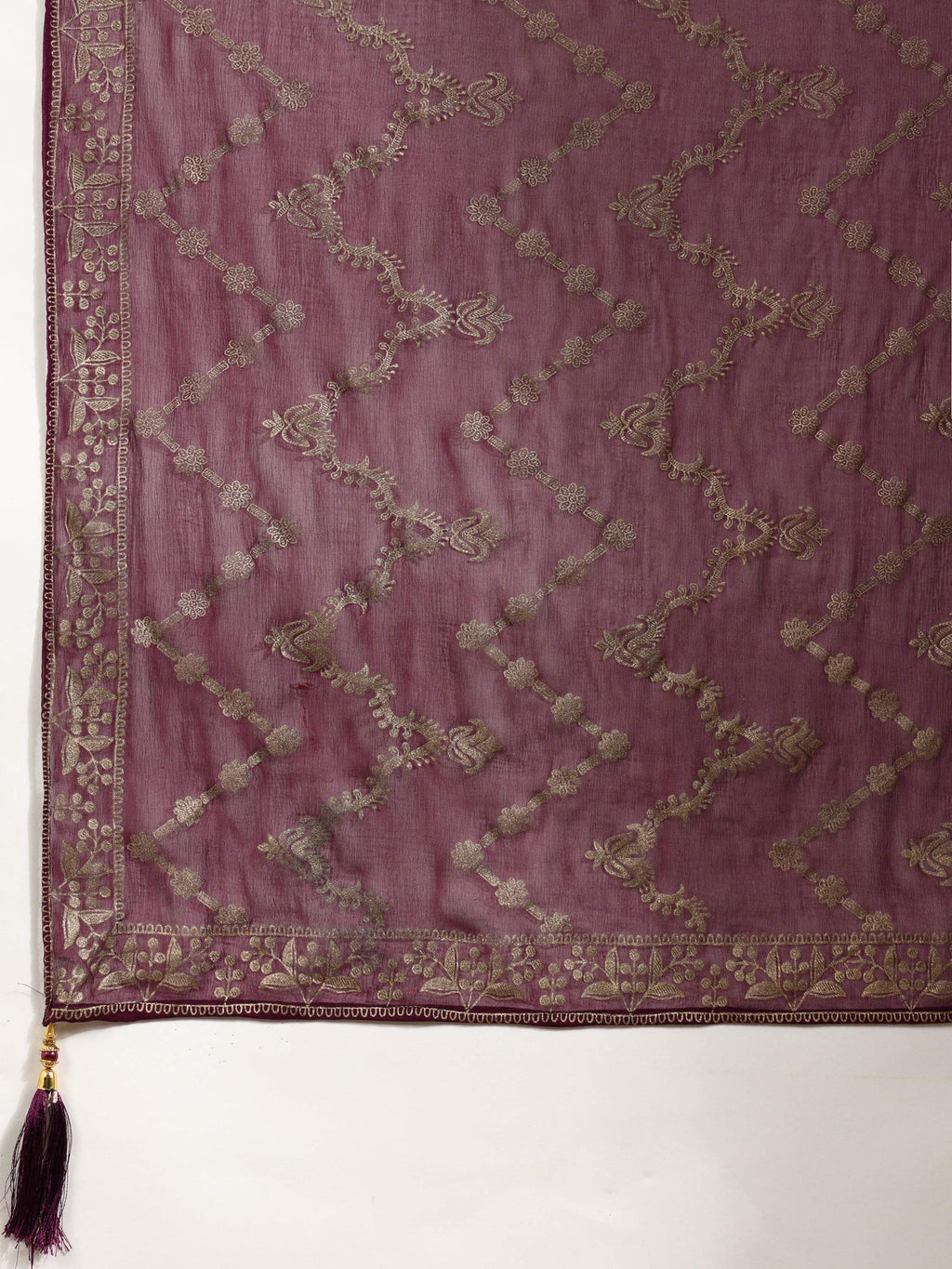 Wine Nyra Cut Floral Printed Kurta Set with Foil Print Dupatta