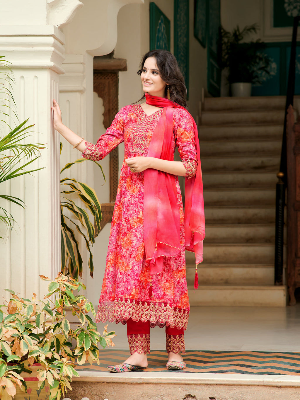 Nyra Cut Embroidered and Printed Kurta Set with Pant and Dupatta