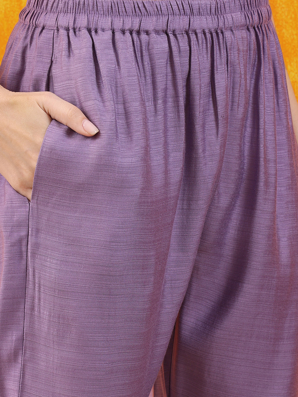 Lavender Chanderi Applique Embroidered Kurta Set with Dupatta