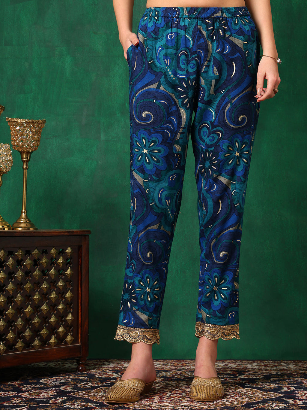 Blue Sequined Embroidered Kurta Set with Pant and Dupatta