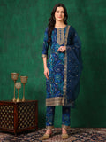 Blue sequined embroidered kurta with matching pants and dupatta