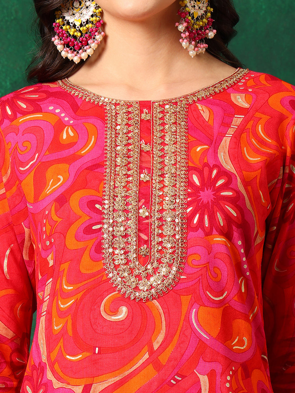 Pink Sequined Embroidered Kurta Set with Pant and Dupatta
