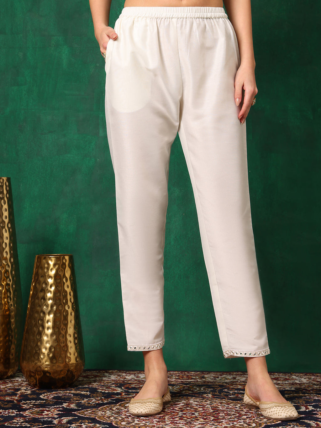 White Mirror Embroidered Kurta Set with Dupatta and Pant