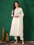 White mirror embroidered kurta set with matching pants and embroidered dupatta