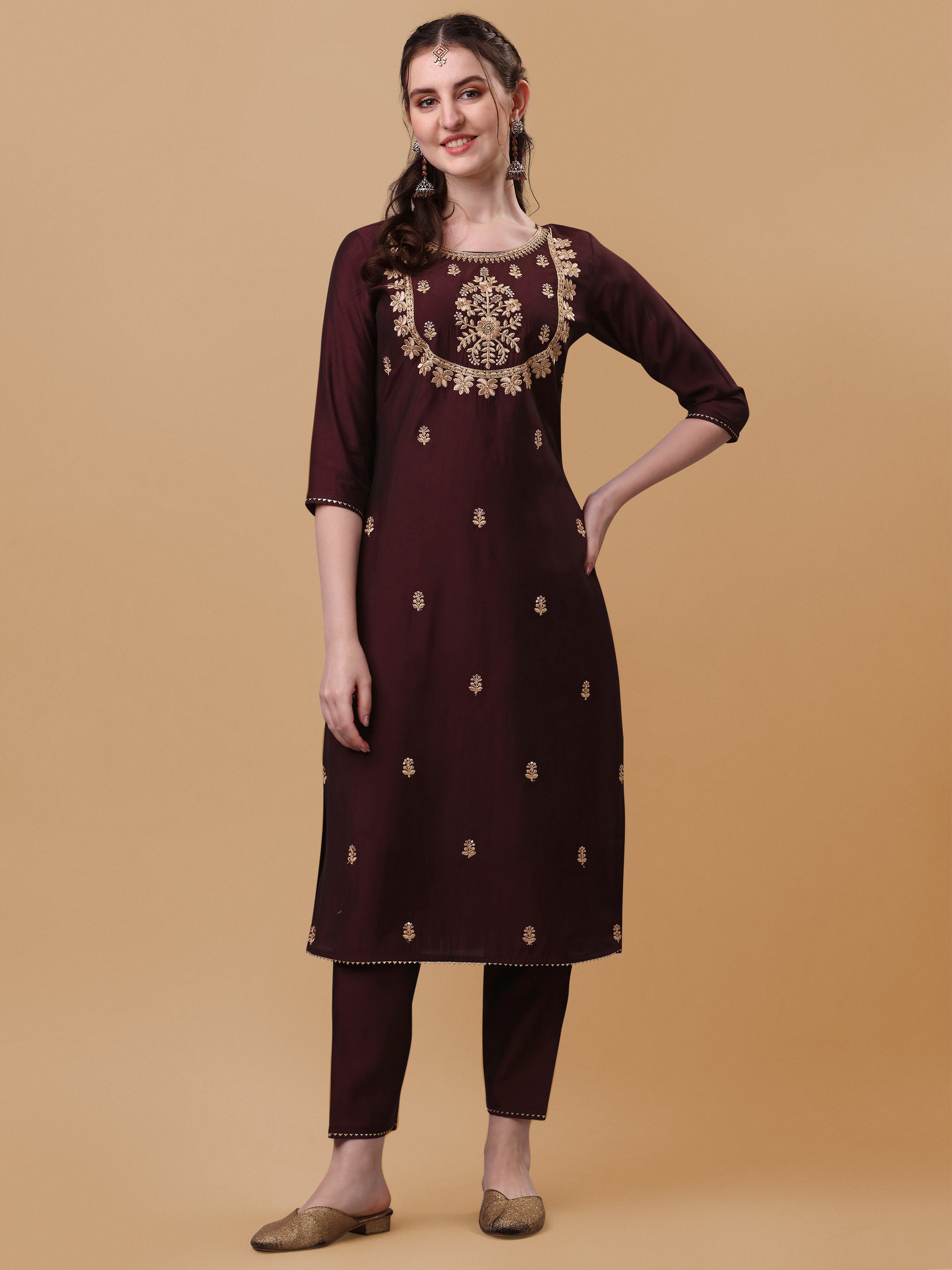 Multicolor Embroidered Kurta Set with Pant and Dupatta