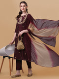 Multicolor embroidered kurta set with matching pants and dupatta