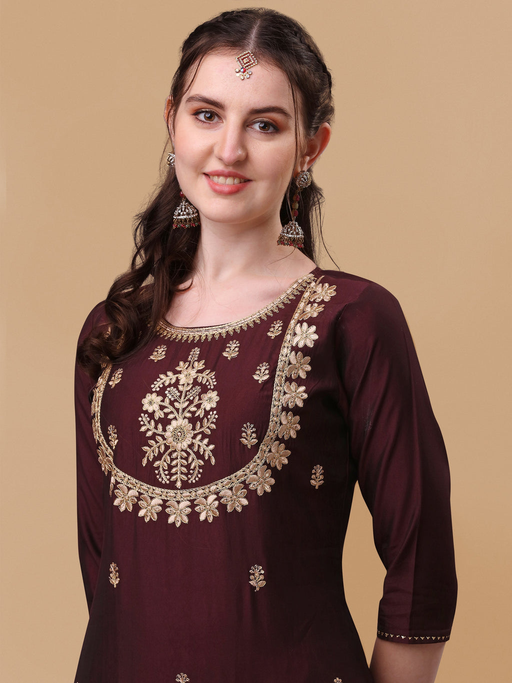 Multicolor Embroidered Kurta Set with Pant and Dupatta